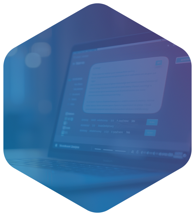 Ailina product page - Main features - Chat hexagon image: laptop screen
