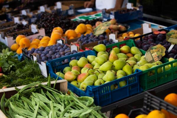 vegetables and fruits at the market